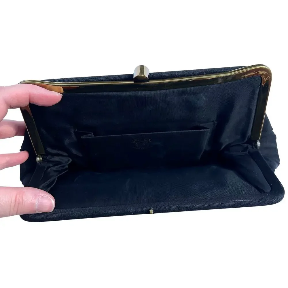 Vintage L and M Clutch Handbag Purse Black and Gold Tone